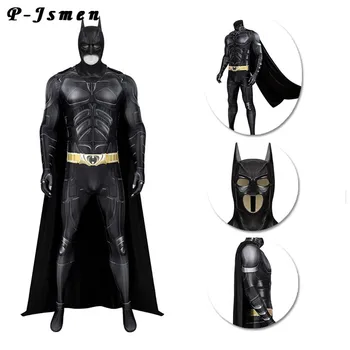 P-Jsmen Dospělé Dark Knight Cosplay Kostým Bruce Wayne Kombinéza Superhrdina Bojovat Kostým Tisk Halloween Bat Kostým + Maska
