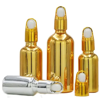 5-100 ml UV Pokovování Technologie Golden Prázdné Plnitelné Skleněné Esenciální Oleje, Parfémy Láhev s Kapátkem