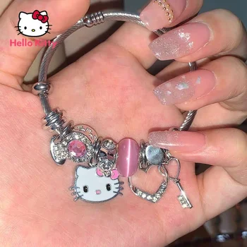 Hello Kitty Náramek s Korálky Kreslený Kt Kotě Náramek Y2K College Kreslený Pár, Dívka, Šperky, Dekorace Sladké Kolokace