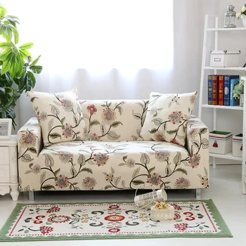 Květinové Tisk Stretch Elastický pohovka kryt bavlna, pohovka ručník-Protiskluzové pohovka kryty pro obývací pokoj, plně zabalené proti prachu