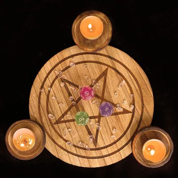 Astrologie Pentagram dřevo stolní Svícen Pentagram oltář deska svícen dřevěný Věštění Wicca obřad Příslušenstv