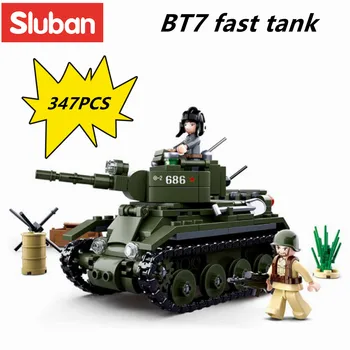 Sluban Stavební Blok Hračky 2. světové války Armáda BT7 Rychlý Tank 347PCS Cihly B0686 Vojenské Stavby Compatbile S Předních Značek