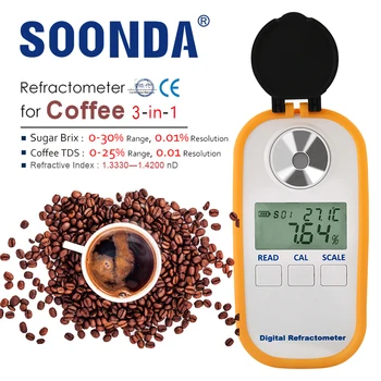 3-v-1 Auto Digitální Kávový Refraktometr Kávy 0-25% TDS Brix Hustoměru Koncentrace Optometrie Zařízení Autorefractometer