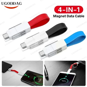 4 v 1 Magnetické Klíčenka USB Kabel Micro USB Nabíjení Drát USB Typu C 8Pin Přenosné Krátké Power Bank Datový Kabel Pro iPhone Android