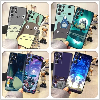 Japonsko Anime Totoro Miyazaki Telefon Pouzdro Pro Samsung Galaxy S22 S21 S20 Ultra FE 5G S22 S10 10E S9 Plus Soft Black Tekutý Křemík