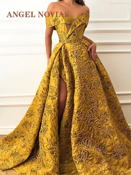 ANDĚL NOVIAS Dlouhé Zlaté Žluté Večerní Šaty 2022 s Štěrbinou Formální Šaty Ženy Elegantní Prom Party Šaty Vestidos De Fiesta