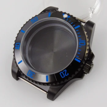 Pouzdro hodinek 40mm Černé PVD Potažené Safírové sklo Pánské Hodinky Pouzdro Fit NH35 NH35A NH36 Automatické Hnutí