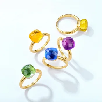 Populární Candy Ring 23 Barvy Crystal s 3 Druhy Zlaté Barvě, Pozlacené Prsteny, Dárek pro Ženy, Narozeninové Party Zářící Šperků Prsten
