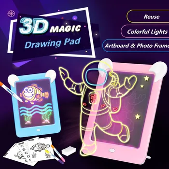 3D Magic rýsovací Prkno S Perem Skicák Tablet Světelné Efekty Puzzle Deskové Kreativní Děti, Dárky, LED Světla Záře Umění Kreslení Hračky