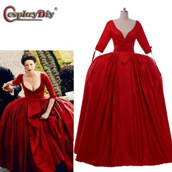 Cosplaydiy Outlander Claire Červené Šaty Outlander Season 2 Claire Paříž Pařížský Červené Šaty Šaty Svatební Šaty Viktoriánské Plesové Šaty
