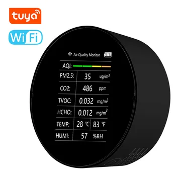 Tuya WiFi CO2 Metr 7 V 1 PM2.5 CO2, TVOC HCHO Teplota Vlhkost AQI Detektor Kvality Vzduchu Domácí Monitor CO2 Senzor Analyzátor