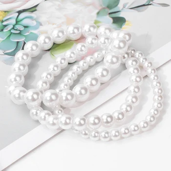 Módní Imitace Pearl Náramek Ženské Bílé Simulované Pearl Korálky Roztáhnout Náramek Náramky Nádherné Šperky Svatební Dar