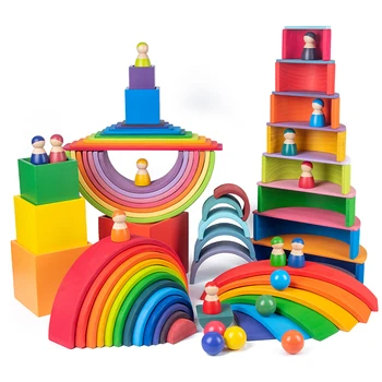 Baby Hračky Velké velikosti Duha Stavební Bloky Dřevěné Hračky Pro Děti, Kreativní Duha Zakladač Montessori Vzdělávací Hračka, Děti