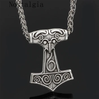Nostalgie Odin Raven Viking přívěsek Náhrdelník Vrána Runy Thor Kladivo Mjolnir Talisman Vintage Amulet, Dárek Šperky Mužů Řetěz znamení