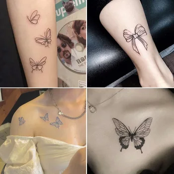 24ks Motýl Tetování Samolepky Vodotěsné Dlouho-trvající Klíční kost Sexy Paže Simulace Tmavé Tetování Samolepky