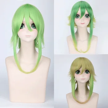 40CM Vocaloid Megpoid Gumi Cosplay Paruka Zelená Zlatá Ombre Krátké Vrstvené Nadýchané Tepelně Odolné Vlasy Paruka