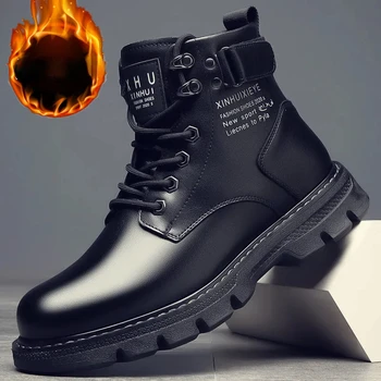 2023 Muži Kožené boty High Top Módní Teplé Zimní Snow boty Dr. Motocykl Kotníkové Boty Pár Unisex boty