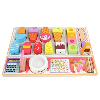Dětské Dřevěné Simulace Play House Kuchyň zmrzlina Obchod s Ovocem v Kombinaci s Grilem škrt Le Vzdělávací Hračky