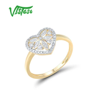 VISTOSO Originální 14K 585 Žluté Zlato Prsten Pro Ženy Šumivé Diamond Sladké Srdce Prsten Jemné Svatební Zásnubní Jemné Šperky