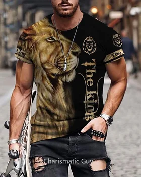 Pánské 3D Tygr, Lev, Tištěné T-Košile, Módní Kulatý Výstřih Krátký Rukáv Street Oblečení Hip-Hop Trend Mužské Oblečení Letní Tees