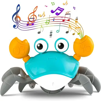 Hudební Leze Krab Baby Hračky, Dobíjecí Chodící Krab Hračka s LED Světlem, Automaticky Vyhnout se Překážce, Zábavné Interaktivní Hračky