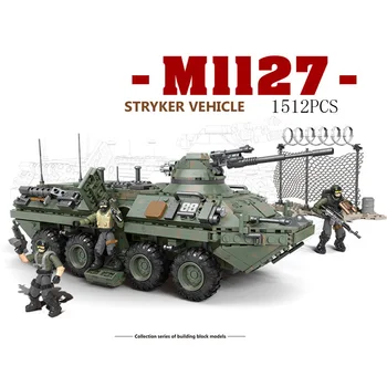 Moderní Vojenské Spojené Státy Stryker Vozidlo Ifv Mega Blok 2. Světové Války 1:36 Měřítku Armáda Akční Figurky Stavební Cihly Hračky Kolekce