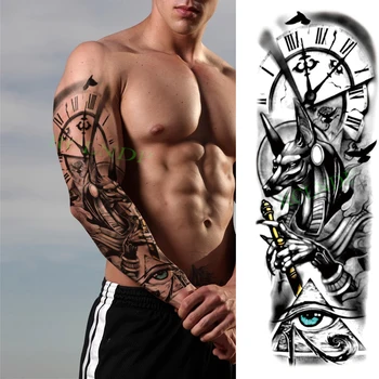 Vodotěsný Dočasné Tetování Nálepka Vlčí Démon Oko Roman Hodiny Plné Arm Velké Falešné Tatto Flash Tetování pro Muže, Ženy