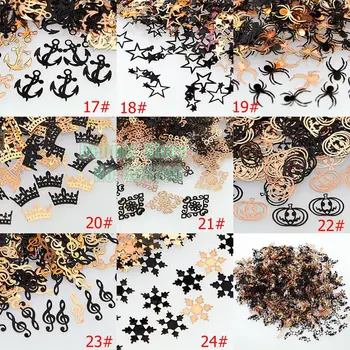 800pcs/pack Multi-Tvary sněhová Vločka Crown Logo Design Černé Brone Kovové Flitry Hřebík Umění, Nálepka, Mobilní Telefon Dekorace TG#