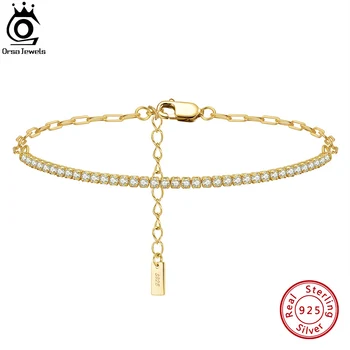 ORSA ŠPERKY, 14K Pozlacené Sponky Řetězy Tenis Náramek Pro Ženy 925 Sterling Silver Ručně vyráběné Náramky Šperky SB141