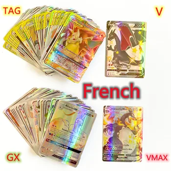 NOVÉ 25-100ks francouzská Verze Pokemon Karty Představovat 100 Gx 100 V VMAX 100 Tag Team 25VMAX Dárky pro děti
