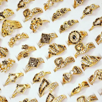 10Pcs Hot Prodej Plné Crystal Drahokamu Zlatý Ženy, Prsten hodně ženské anel Šperky Spousta Nejvyšší kvality LR4053