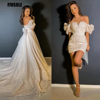 Fivsole 2 kusy Krátké Sleevels Svatební Šaty 2022 Odnímatelný Vlak Svatební Večerní Párty Šaty pro Princezny Šaty Vestidos De Novia