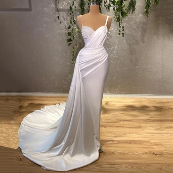 Sexy Svatební Šaty Pro Ženy Okouzlující 2022 Perly Bez Rukávů Svatební Šaty Bílé Mořská Panna Délka Podlahy Robe De Mariee Přizpůsobit