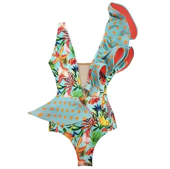 2020 Ženy Jednoho Kusu Plavky Strappy Bandege Plavky S Hlubokým Výstřihem Sexy Rozcuchané Bikiny Plavky Plážové Oblečení Monokini