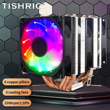TISHRIC Chladiče Ventilador 6 Měď Sloupec CPU Chladicí Ventilátor 4 Pin PWM RGB Pro Intel LGA 2011 1151 1150, AMD AM2 AM3 Chladič Ventilátor