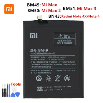 Xiao mi 100% Originální BM49 BM50 BM51 BN43 Baterie Pro Xiaomi Mi Max Max 2 Max 3 Redmi Note 4X/Poznámka 4 Náhradní Baterie +Nářadí