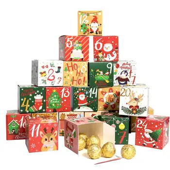 Vánoční Adventní Kalendář Krabice, 24ks Náplň Děti DIY Adventní Kalendář Krabice Papírové Adventní Odpočítávání Dárkové Krabičky