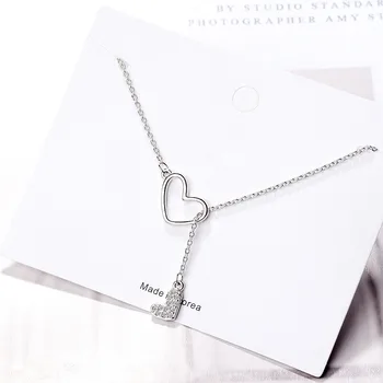 Stříbrná Barva Nastavitelná Crystal Dvojité Srdce Tvar Kouzlo Náhrdelníky & Přívěsky náhrdelník Náhrdelník Pro Ženy, Šperky dz255