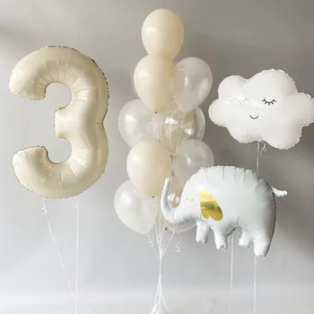 13pcs Cloud Slon Helium Balónky Krémová Bílá 40 Palcový Číslo 123 Fólie Balónky Happy Birthday Party Dekorace Baby Sprcha