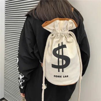 Módní Money Bag Design Bucket Bag pro Ženy Canvas Kabelky a Kabelky Neformální Crossbody Taška Ženy Taška přes Rameno Značkové Tašky