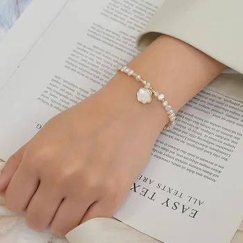 HOOZZ.P Originální Přírodní Bílá Barokní Perlový Náramek Pro Ženy Módní Šperky Gif Nastavitelný Velkoobchodní Položky Řetězce Shell Přívěsek