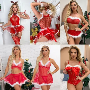 16 Styly, Nový Rok, Vánoční Spodní Prádlo Plus Velikost Krajkové Průhledné Noční Prádlo Šaty Ženy Sexy Cosplay Uniformy, Erotické Kostýmy