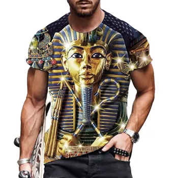 Letní pánská móda retro street T-shirt Egyptské prvky 3D tištěné ležérní prodyšný materiál kulatý výstřih velké velikosti s krátkým rukávem
