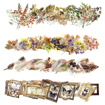 160pcs Transparentní Rostlin Samolepky pro ukládání do Deníku Vintage Deníku Samolepky Zápisníku Nálepka Estetické Botanická Květina Feathe