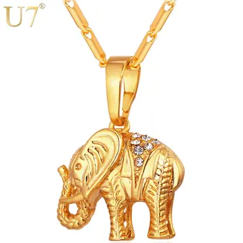U7 Thajsko Slon Náhrdelníky Štěstí, Šperky, Stříbro/Zlatá Barva Módní Drahokamu Zvířat Přívěsky A Řetězy Muži/Ženy Dárek P563
