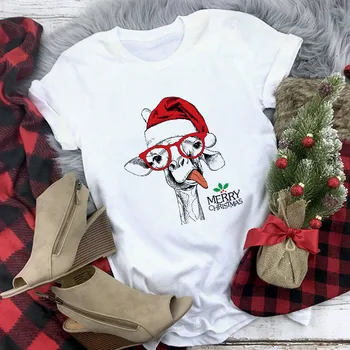 Vtipné Graffe Zvířat Graphi Tištěné Ženy T-shirt Veselé Vánoce Šťastný Čas Ženské Trička Vhodná Všechna roční Období Unisex Topy Tee