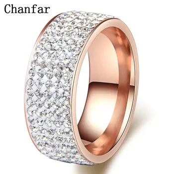 Chanfar Klasický Design Nová Růže Zlatá Barva Crystal Prsten Z Nerezové Oceli Svatební Zásnubní Prsten Ženy Muži Šperky