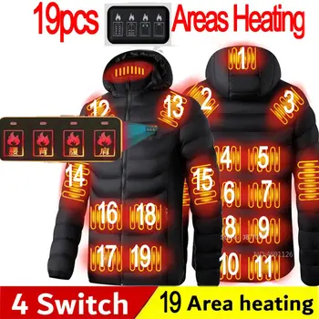 Muži 19 Oblastech Vyhřívaná Bunda USB Zimní Venkovní Elektrické Topení Bundy Teplé Sprots Tepelné Kabát Vyhřívané Oblečení Bavlněné sako