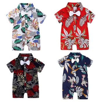 Bavlněné Baby Boy Krátké Rukávy Romper Infant Havajské Košile Polo Šaty 9-24M