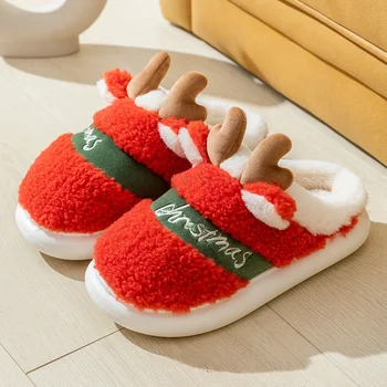 Roztomilý Vánoční Elk Zimní Domácí Pantofle pro Ženy Platformy Chlupaté Měkké Pantofle žena Teplé Komfortní Vnitřní Unisex Pantofle